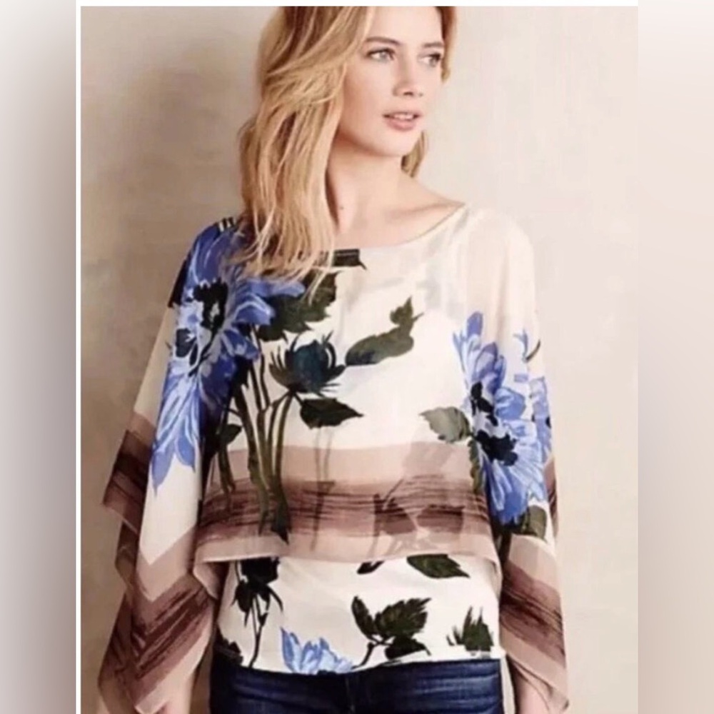 ANTHROPOLOGIE TINY Abjure Sheer Overlay Poncho Top Size Small